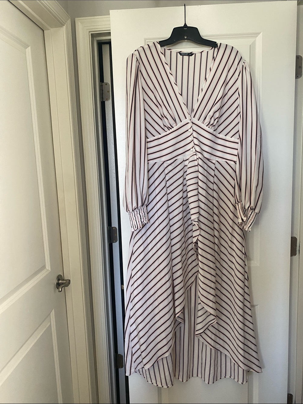 SHEIN Ivory Maxi Dress with Burgundy Stripes